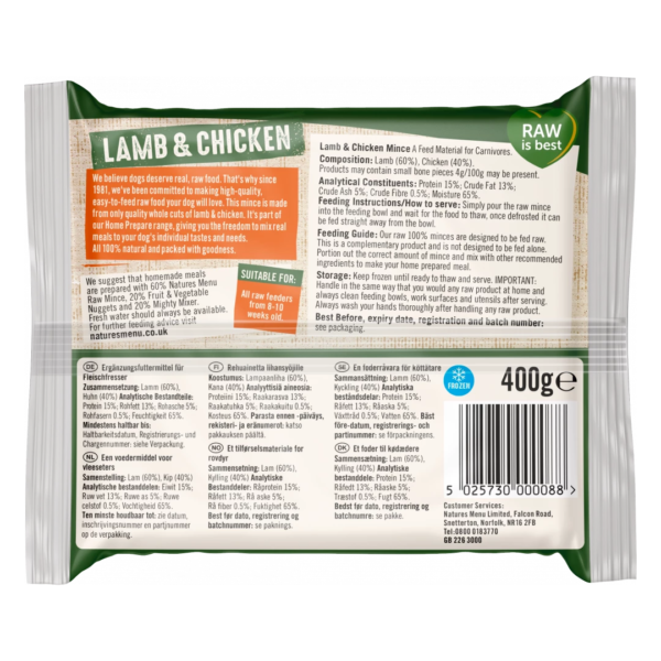 Natures Menu Raw Mince Lamb & Chicken 400g (Frozen) - Image 2