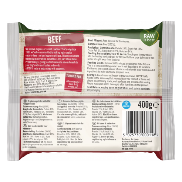 Natures Menu Raw Mince Beef 400g (Frozen) - Image 2