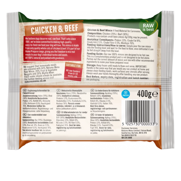 Natures Menu Raw Mince Chicken & Beef 400g (Frozen) - Image 2