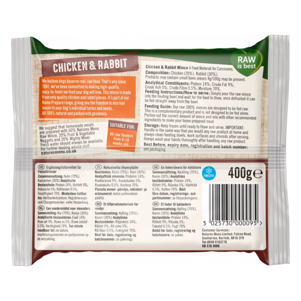 Natures Menu Raw Mince Chicken & Rabbit 400g (Frozen) - Image 2