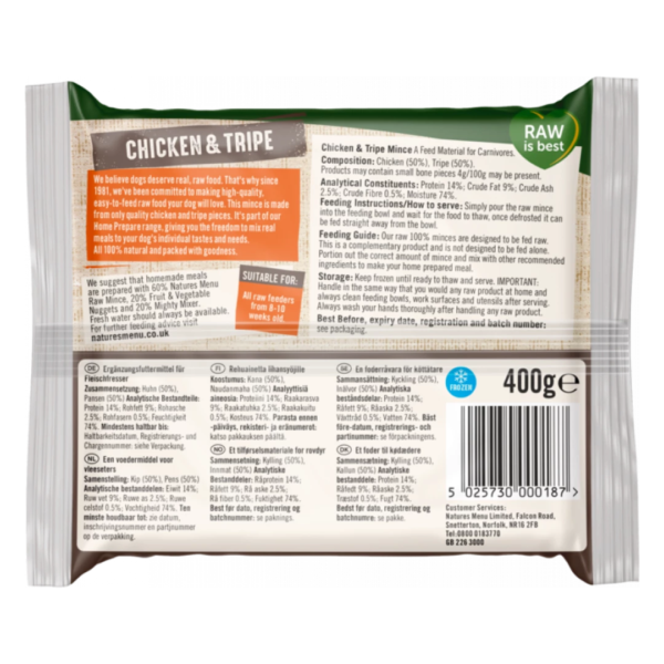 Natures Menu Raw Mince Chicken & Tripe 400g (Frozen) - Image 2