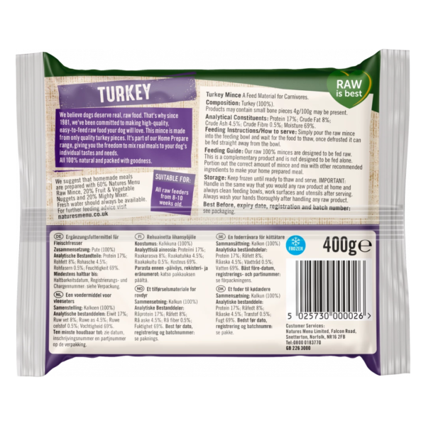 Natures Menu Raw Mince Turkey 400g (Frozen) - Image 2