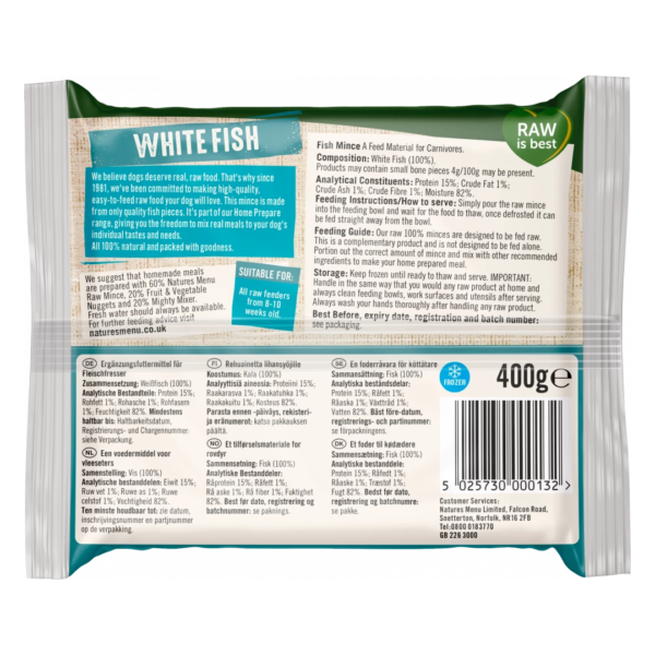 Natures Menu Raw Mince White Fish 400g (Frozen) - Image 2